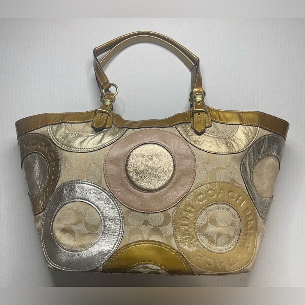 Coach Gold and Silver Carley Patchwork Tote
